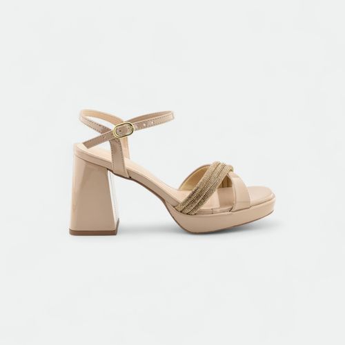 Sandalia de Fiesta Chocolate con Taco - TAUPE VERNIZ