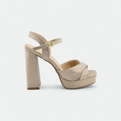 Sandalia de Fiesta Chocolate con Taco - ORO LIGHT BRILLANT