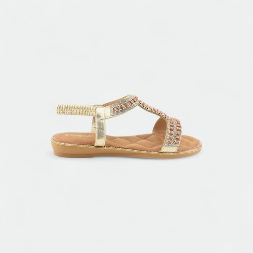 Sandalia baja con apliques y elástico mujer CHOCOLATE - ORO