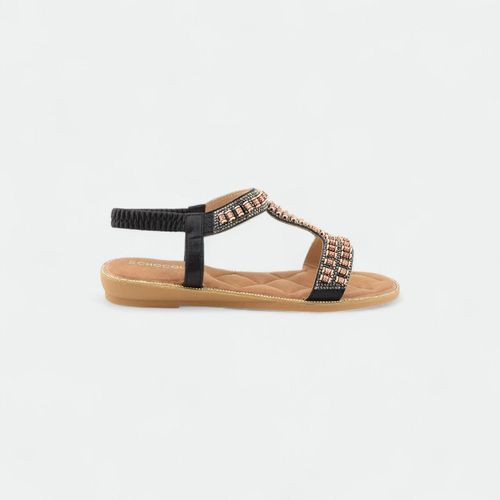 Sandalia baja con apliques y elástico mujer CHOCOLATE - NEGRO